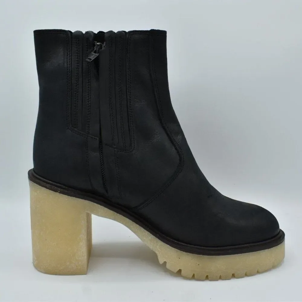 Free People EU 38.5 US 8.5 James Black Leather Lugged Heel Chelsea Platform Boot